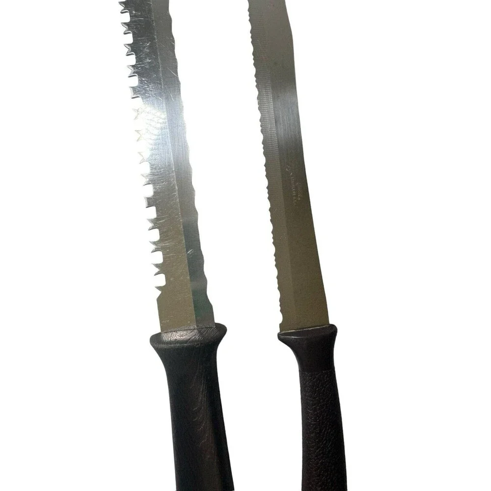 2 Piece Quick Cut Knife Serrated Knife Set Vintage USA Made Brown Composite